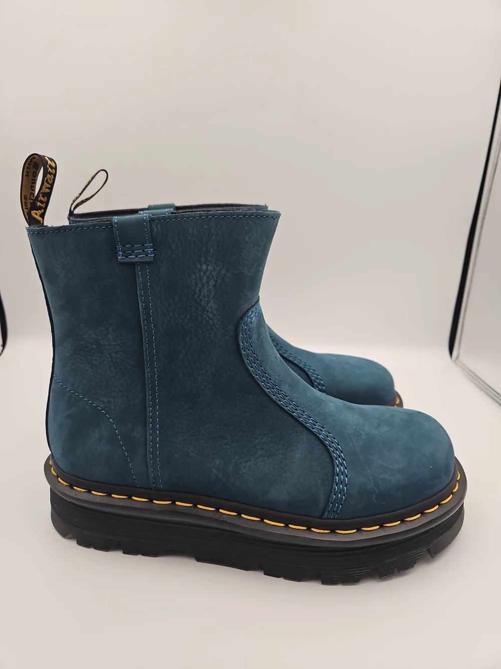 Dr. Martens Teal Leather Platform Ankle Boots